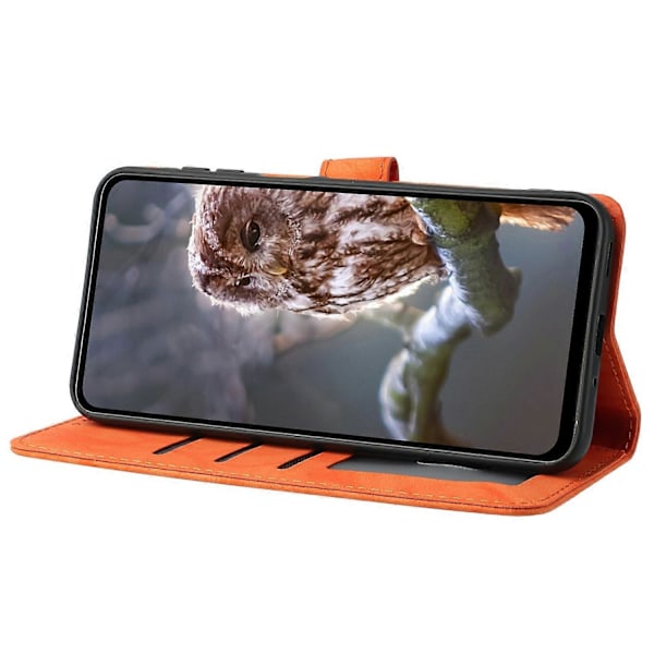 Fodral för Samsung Galaxy A16 4G 5G Uggla Präglat PU Läder Plånbok Telefonfodral med Handledsrem - Pur Orange