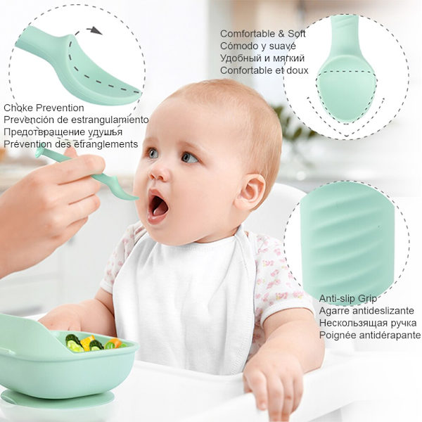 1 sæt Baby Silikone Madskål Fødevaregodkendt Spildsikker Sugekop Roterende Skål Læringsfade Service Børnetallerken Square marble set