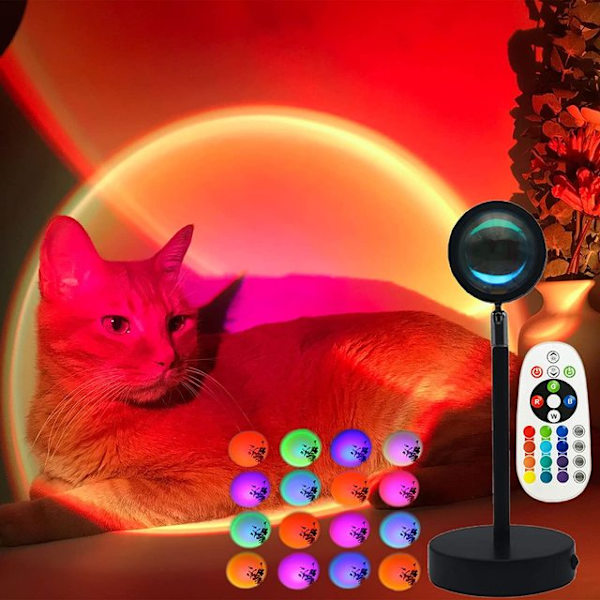 USB LED Nattlampa Regnbåge Solnedgång Röd Projektorlampa för Hem Café Bakgrund Väggdekoration Atmosfär Bordslampa Ljus 16 Colors Remote