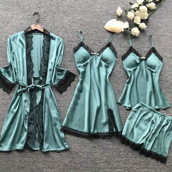 Uusi tahranmusta pitsi muoti naisten yöasu rintapehmusteella yöpaita lyhyt neuletakki setti pyjama Dark red L