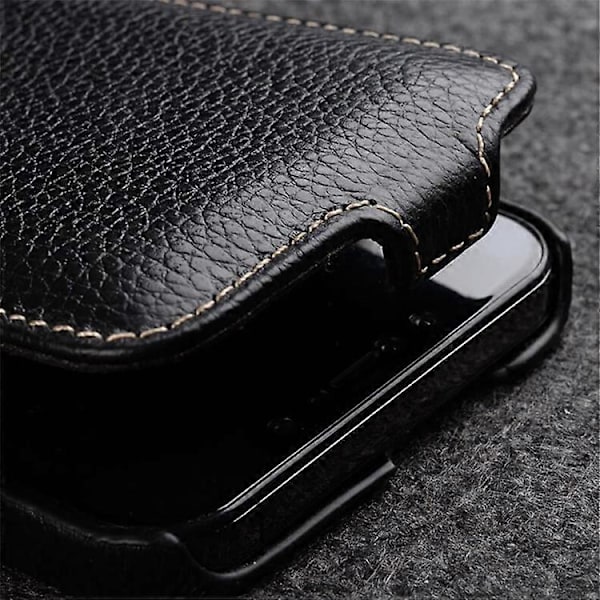 MELKCO Kompatibelt För iPhone 13 Äkta Ko Läder+PC Telefonfodral Vertikal Flip Ultratunt Skyddande Skal Black