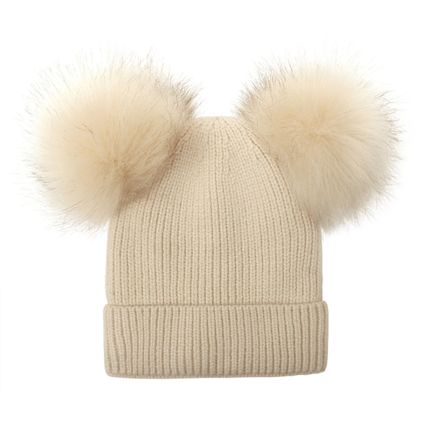 Talvinen neulottu pipo lapsille ja naisille, villapipo pariskunnille, pörröinen tupsupipo, yksivärinen talvihattu turkiksella, äiti ja vauva -vanhempi-lapsi-hattu #3 beige S code (0-4 years old)