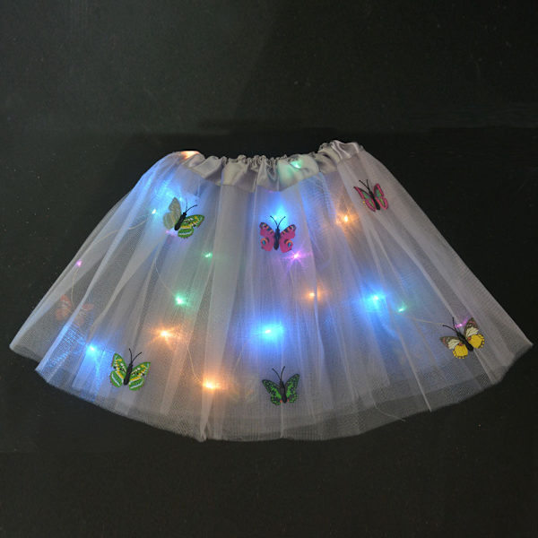 Jente Sommerfugl Lysende Tutu LED Skjørt Glød Blomsterkrans Hodebånd Party Magisk Engel Fe Jul Kostyme Bursdagsgave grey skirt