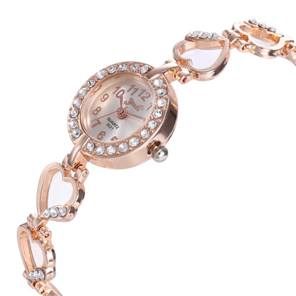 Dam Alloy Set Watch Women's Brace Spets Armband Peach Heart String Quartz Watch Silver