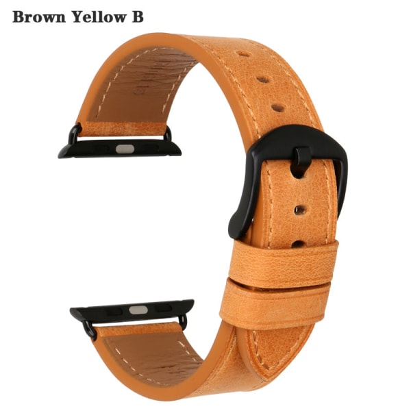 Läderrem för Apple Watch Band 45mm 41mm 42mm 38mm 44mm 40mm Series 7 6 SE 5 4 3 iWatch Watchband Brown Yellow B For 41mm 40mm