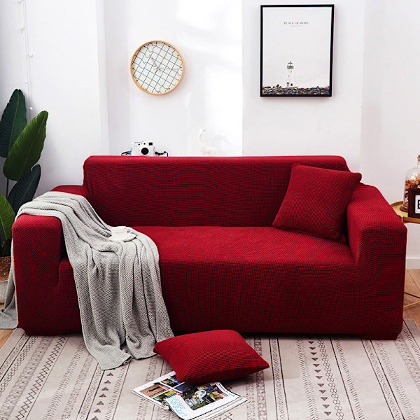 Enfärgad Universal Sofföverdrag för Alla Årstider, Nordisk Trendig Stickad Stretch Allomfattande Sofföverdrag Dammtät Soffkudde Titanium ancient coffee M [double length within 145-185cm]]
