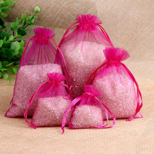 50 st/lot Organzapåsar för smycken 24 färger Dragskopåsar för bröllop Julgodis Presentpåsar Smyckesförpackning Fuchsia 7x9cm