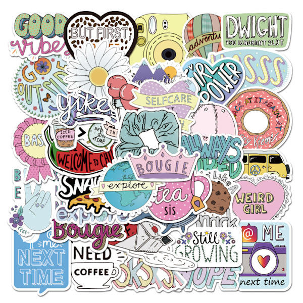 50 st Ej Upprepande Zhang Inspirerande Korta Meningar Graffiti Stickers Vattentäta Bagage Notebook Stickers Valentine's Day-50PCs