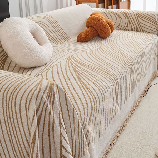 Universellt Dubbelsidigt Chenille Norr Halkfritt Heltäckande Universellt Sofföverdrag Heltäckande Överdrag Coffee color line cover cloth 180*230