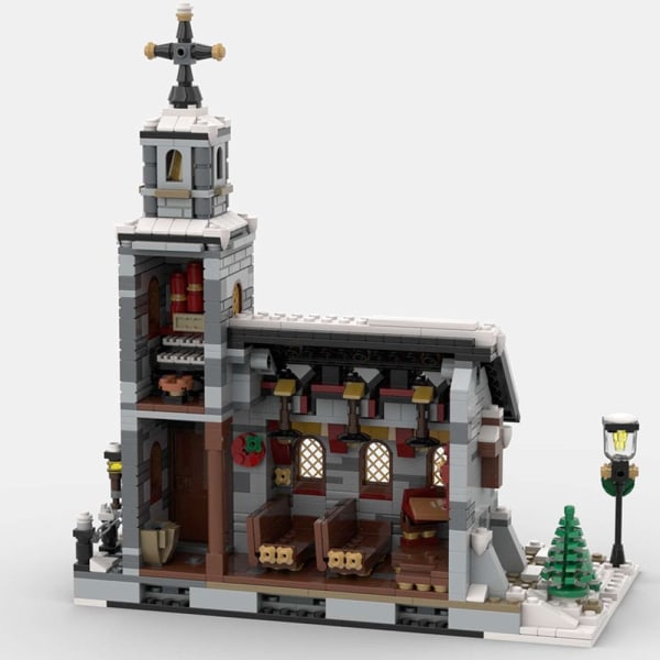 MOC Den middelalderske arkitekturen og lastebil vinterlandsby - Markedsboder Byggeklosser Sett Julebil Kirke Klosser Leker Gave 377PCS