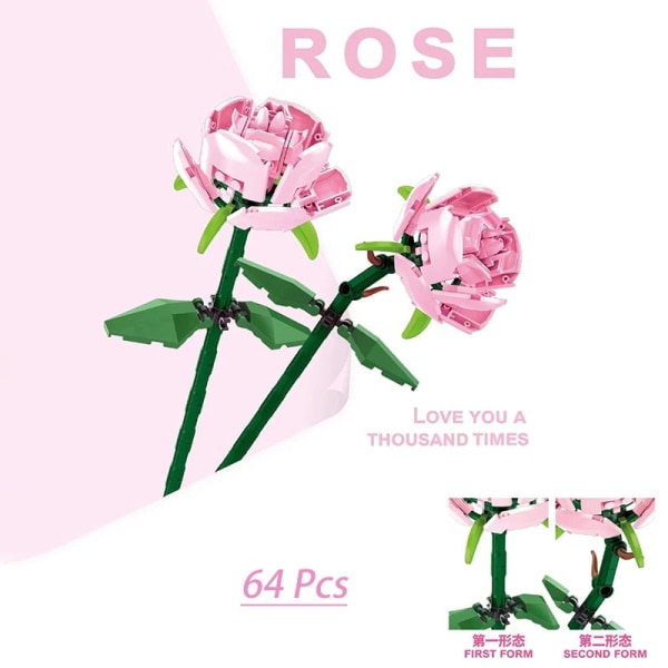 Rosa ros MOC Byggklossar Leksaker Alla hjärtans dag DIY-tegelpaket Present till par Kärleksförklaring Blomma Språk Första kärlek only flower 34Pcs