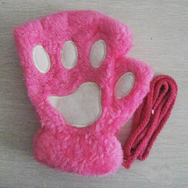 Kawaii Kissan Kynsi Tassu Pehmo Käsineet Naiset Talvi Lämpimät Lyhyet Sormettomat Käsineet Pörröinen Karhu Kissa Lapaset Puku Puolisormikkaat H Plush Mittens One Size