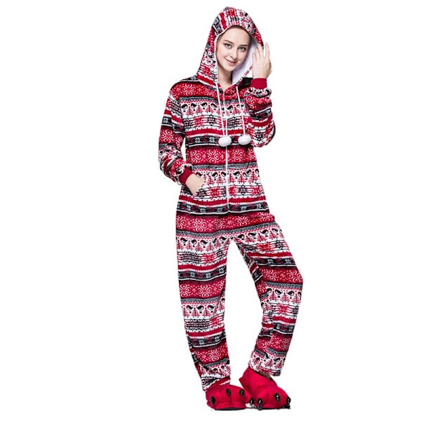Dam Snöflinga Onesies Pyjamas Vinter Kigurumi Pyjamas Tecknad Röd Fågel Sexig Hooded Pijama Sovkläder Onesies Pyjamas Red M