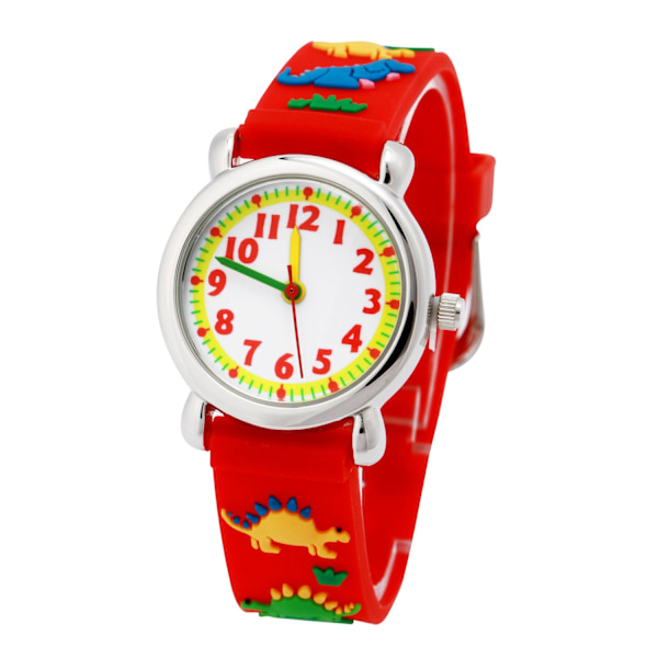 Barnklocka Kreativ Dinosaurieklocka 3D Silikonarmband Tecknad Klocka för Grundskoleelever Red