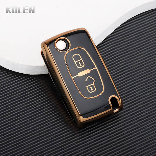 TPU Bil Fjärrkontroll Nyckel Fodral Skal För Peugeot 107 207 307 308 407 607 3008 5008 För Citroen Xsara Picasso C5 C6 C8 Nyckellös 2 Button Black