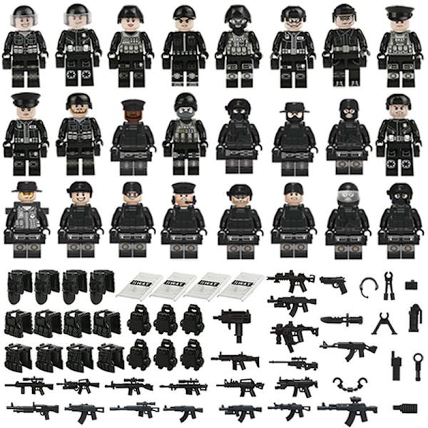 MOC Militärpolis Byggkloss Set Svart SWAT Liten Partikel Montering Docka Leksak Leksakspåse 24pcs1 Doll toy height about 5cm