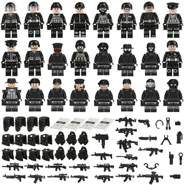 MOC Militärpolis Byggkloss Set Svart SWAT Liten Partikel Montering Docka Leksak Leksakspåse 24pcs2 Doll toy height about 5cm