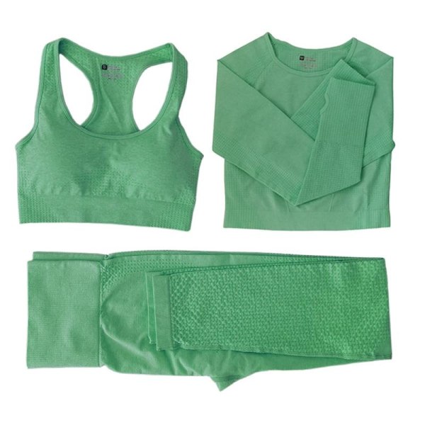 Set Kvinnor Fitness Sportdräkter GYM Duk Löpleggings Träningsbyxor 3pcs Green L