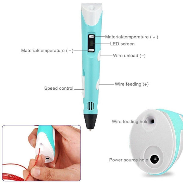Dikale 3D-penna LED-skärm DIY 3D-utskriftspenna PLA-filament Kreativ leksakspresent för barn Designritning 3D-skrivarpenna Ritstift PLA Filament Yellow EU 3Mx12