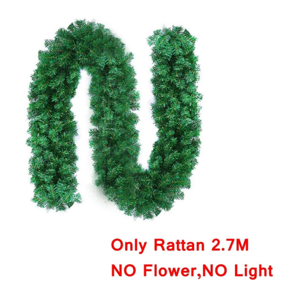 2,7 m Jul LED Girlang Dekoration Krans LED Rottinggirlang Dekorativ Grön Jul Konstgjord Julgran Rotting Banner Gold