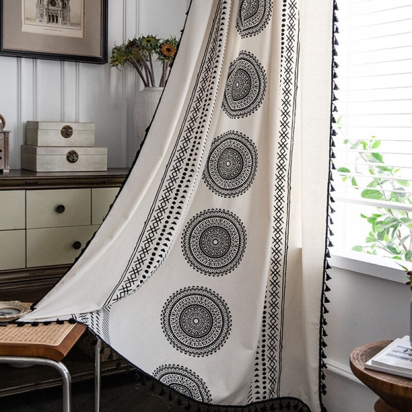 Amerikansk Geometrisk Bomuld Linned Vinduesgardin med Kvaster Mørklægningskappe til Den Luksuriøse Stue Gardiner til Stuen 5 W150 cm X H220 cm