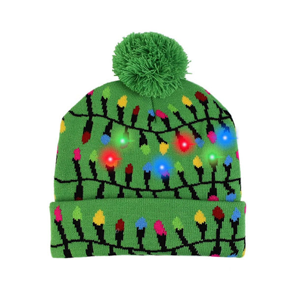 LED Julehue Sweater Strikket Hue Julelys Strikket Hue Julegave til Børn Julepynt J