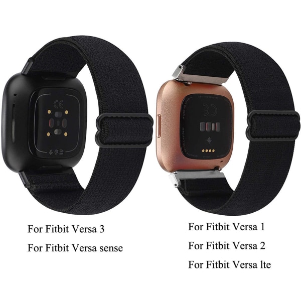 Elastisk Vevd Løkkestropp for Fitbit Versa 3 2 Versa Lite-rem Justerbar Nylon Sportsklokkereim Armbånd for Fitbit Sense-rem Black Gray For Fitbit Versa 3