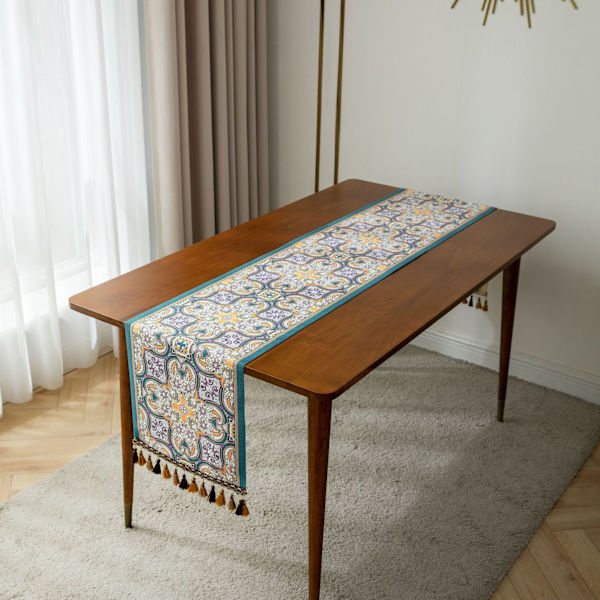 Retro Amerikansk Orange Peris Printet Bordløber Dug med Kvaster Bryllupsdekoration Bordløber The Foam Runners Hjem 35x140cm Style8