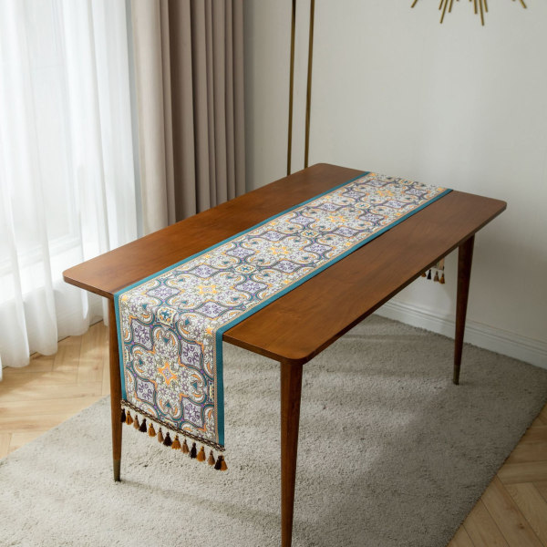 Retro Amerikansk Orange Peris Printet Bordløber Dug med Kvaster Bryllupsdekoration Bordløber The Foam Runners Hjem 35x220cm Style6
