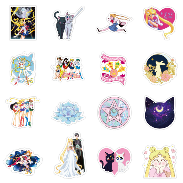 50 st tecknade Sailor Moon Sailor Moon-klistermärken Vattentäta dekorativa klistermärken för mobiltelefon termoskopp anteckningsbok Beautiful girl 50Pcs A