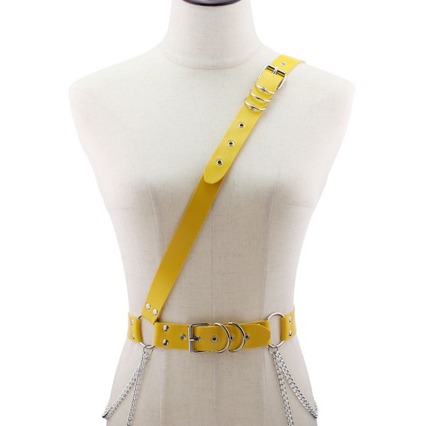 Dame Herre Bæltekæde Mode Læder Nålspænde Kædebælte Bælterem Yellow