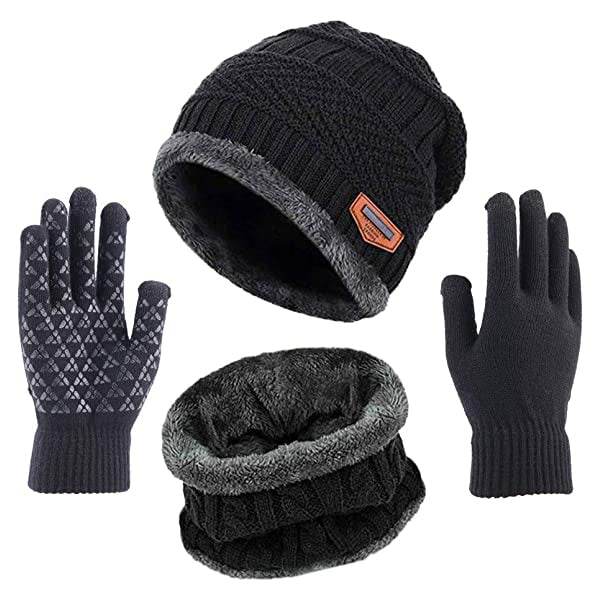 Varm Vintermössa Halsduk Handskar Set Unisex Varm Stickad Mössa Halsvärmare Handskar för Män Kvinnor -B5 Wine red 2 piece