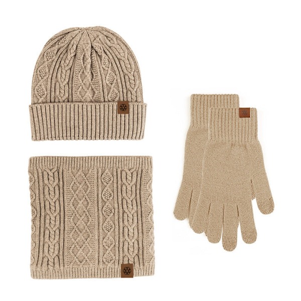 Handskar Mössa Halsduk Tredelat Set Pekskärm plus Sammet Varm Yllemössa Tredelat Set Wine red three-piece set