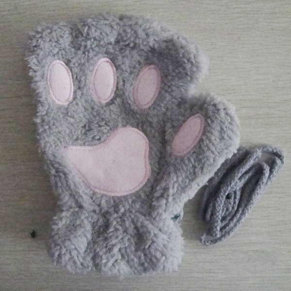 Kawaii Cat Claw Paw Plyschhandskar Dam Vinter Varma Korta Fingerless Handskar Fluffy Bear Cat Vantar Kostym Half Finger Vantar D Plush Mittens One Size