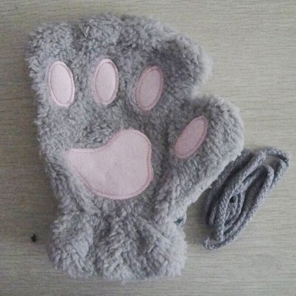 Kawaii Kissan Kynsi Tassu Pehmo Käsineet Naiset Talvi Lämpimät Lyhyet Sormettomat Käsineet Pörröinen Karhu Kissa Lapaset Puku Puolisormikkaat F Plush Mittens One Size