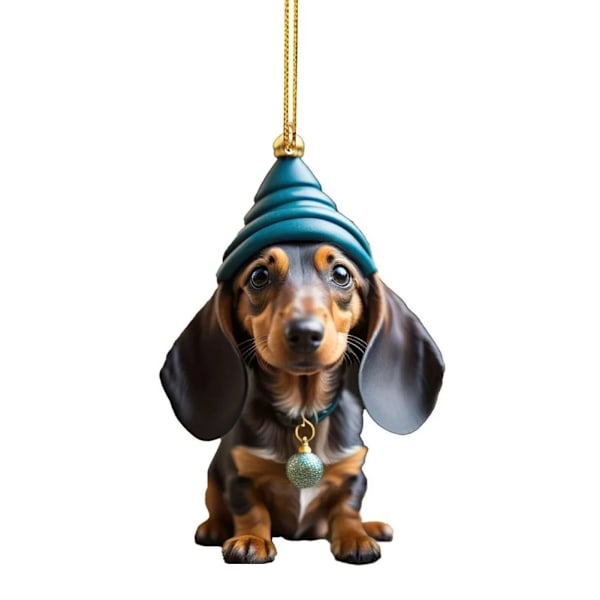 Jul Tecknad Söt Hund Ornament Tax Hund Hängande Dekoration Julgran Hänge Hem Fest Tillbehör Bilinredning Gåvor C-2 Christmas
