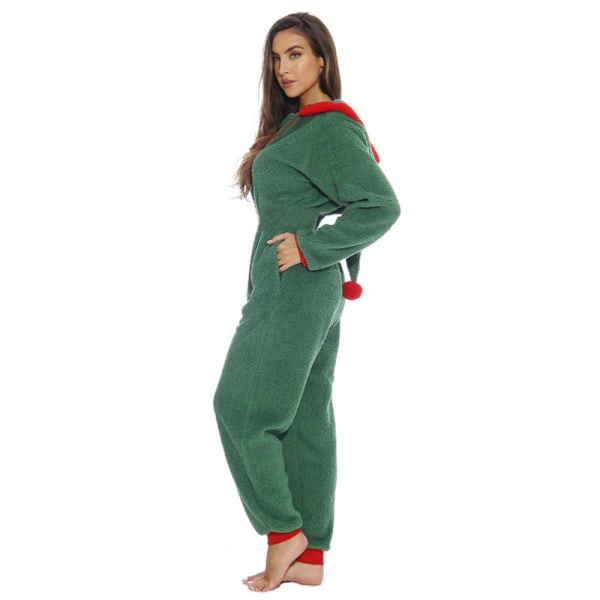 Dame Undertøj Jule Pyjamas Hætte Vinter Varmt Loungewear Julemand Nattøj Natkjole Jumpsuit Pyjamas Green M
