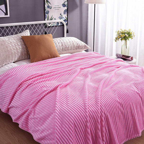 Magisk Sammet Filt Enfärgad Stor Vertikal Rand Flanell Filt Fleece Filt Presentfilt Romantic pink color 70X100cm single treaty about 180g