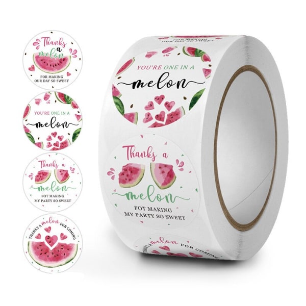 500 st Runda Etiketter Handgjorda Kraftpapper Förpackningsetikett för Godis Dragee Påse Presentförpackning Packpåse Bröllop Tack Etiketter 88-watermelon