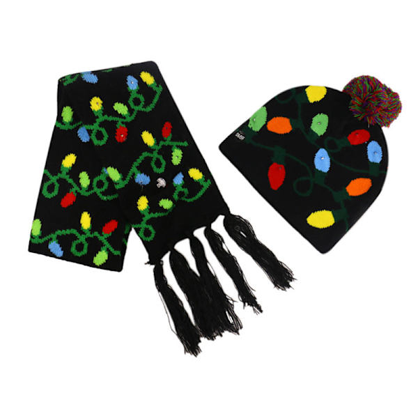 Talvinen joulu -sarjan villapipo LED-valolla, lämmin neulottu hattu ja huivi -setti Christmas tree hat Adjustable