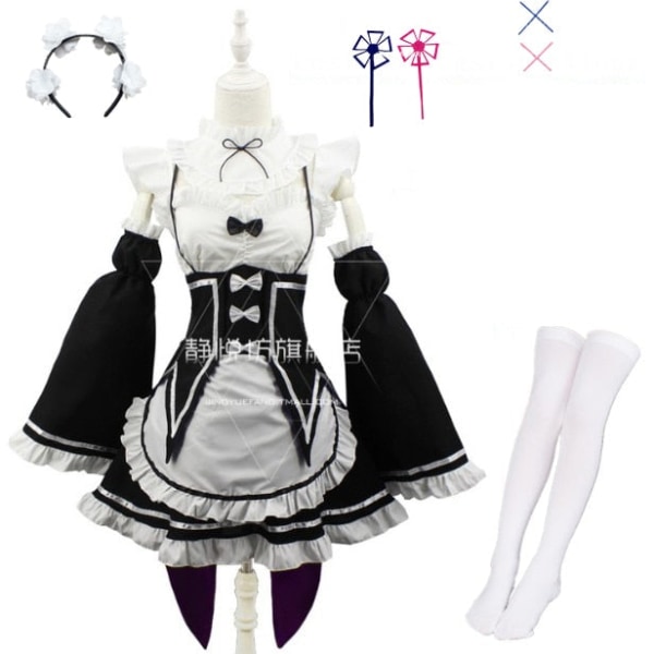 Ram/Rem Cosplay Re:zero Kara Hajimeru Isekai Seikatsu musta sininen punainen asu piika palvelijatar mekko package 10 M