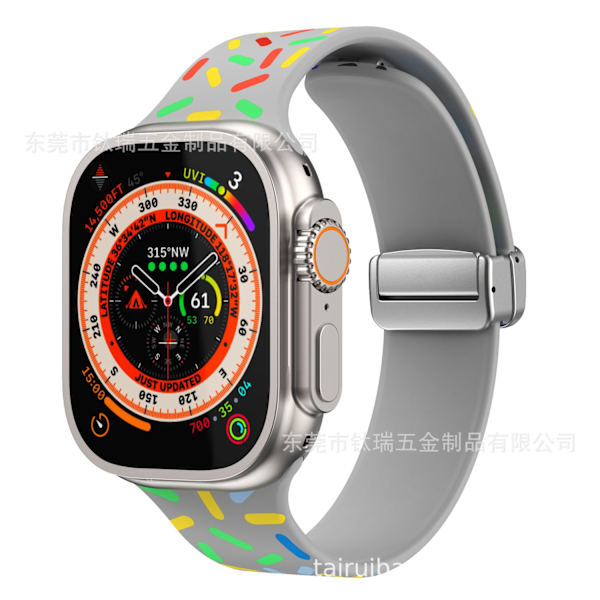 Kellon ranneke Apple Watch iWatch 42/44/45/49mm Harmaa Urheilu Sateenkaari Hopea Solki