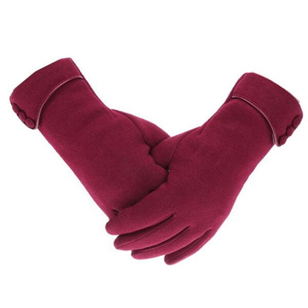 Mode Damhandskar Höst Vinter Söta Fluffiga Varma Vantar Hel Finger Dam Vantar Utomhus Sport Gants Handskar Pekskärm Wine Red 2 One Size