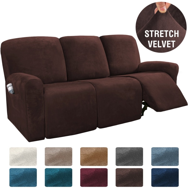 Stretch 1-2-3-sits All-inclusive Elastiska vilstolssoffor Cover Halkfritt Cabriolet Liggande Relax Fåtölj Cover Peacock Blue-Velvet 2 Seat Split 6 piece