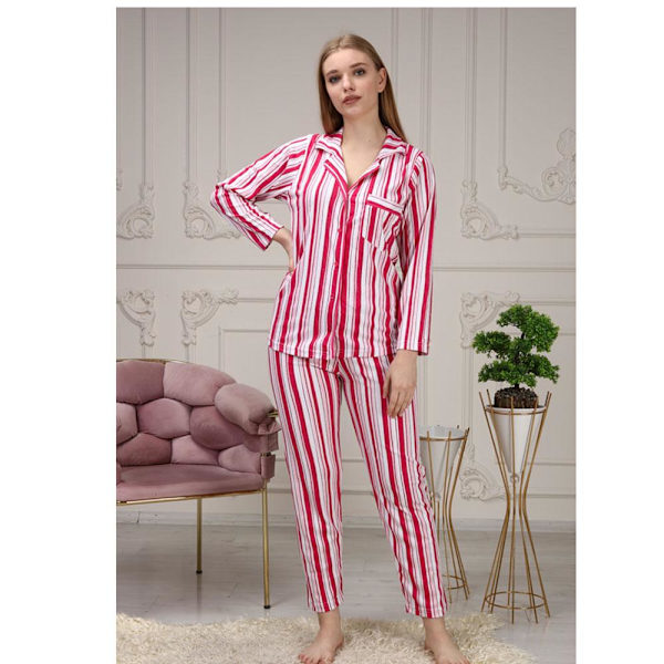 Stripete pyjamasett med maskulin krage for kvinner Fuchsia 38