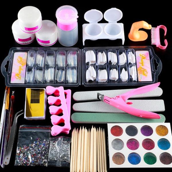 Akrylpulver Set Nagel Torklampa Nagelborr Glitter Allt För Manikyr Maskin Verktyg Borste Professionell Nagelkit Naglar Set A