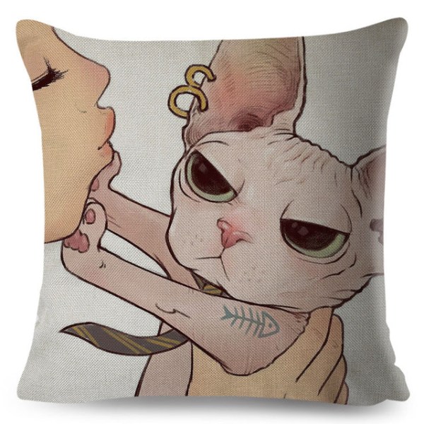 Roliga Kärlek Kyss Söta Katt Kuddfodral för Soffa Hem Bil Kuddfodral Dekor Tecknad Kudde 45x45cm 450mm*450mm 5