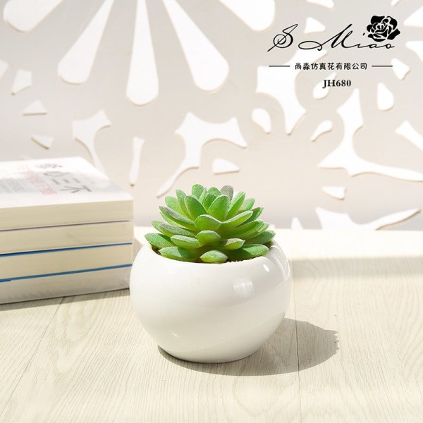 Kunstig sukkulent plante i potte (potte inkluderet) Kunstig blomst Bonsai boligdekoration Kunstig plante Lotus flocking light green with Bud
