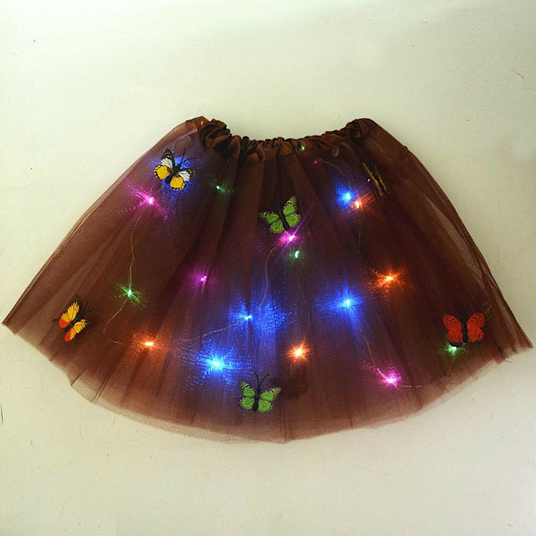 Jente Sommerfugl Lysende Tutu LED Skjørt Glød Blomsterkrans Hodebånd Party Magisk Engel Fe Jul Kostyme Bursdagsgave brown skirt