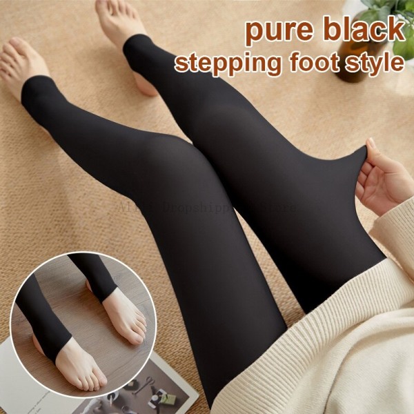 Forede Strømpebukser Hud Effekt Kvinde Vinter Gennemsigtige Strømper Termisk Fleece Tights til Kvinder Plys Sok Bukser Varme Leggings pure black step foot 85g Thin (Spring)